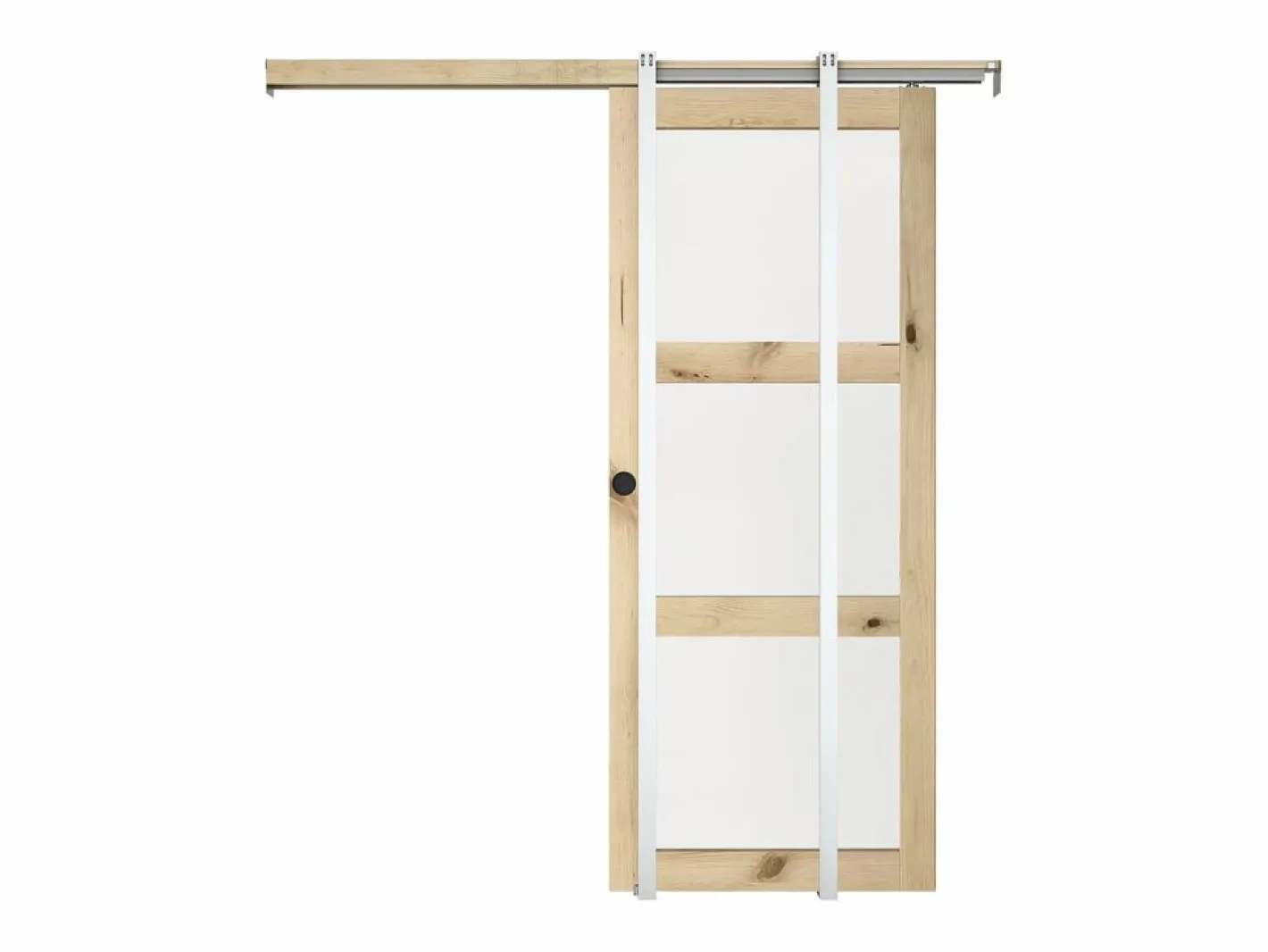 Vente-unique Puerta corredera sistema de empotrado con 3 ventanas, L73 cm, Vidrio templado, ACOSTA II Color natural claro New