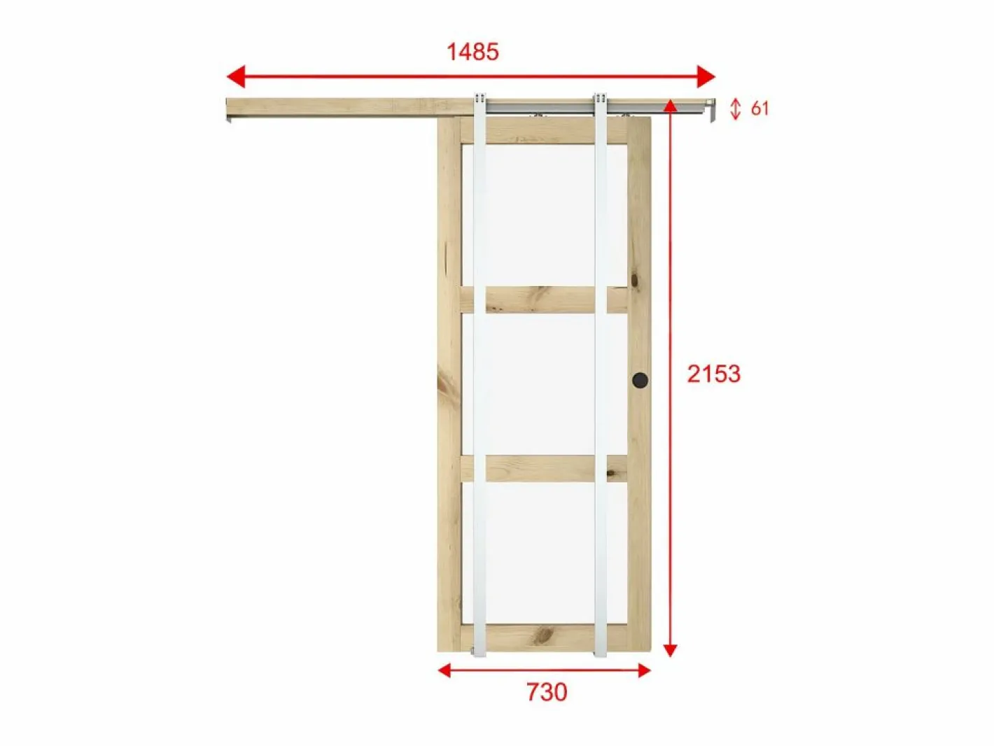 Vente-unique Puerta corredera sistema de empotrado con 3 ventanas, L73 cm, Vidrio templado, ACOSTA II Color natural claro New