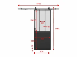 Vente-unique Puerta Corredera|Puerta corredera tipo taller con riel, MDF y cristal templado esmerilado, Alt. 205 x Ancho 83 cm, ARTISTO II