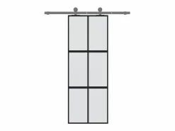 Puerta corredera vidrio templado y aluminio negra 76x205 cm ES289940 Negro Discount
