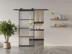 Vente-unique Puerta Corredera|Puerta corredera vista aluminio y vidrio transparente - Alt. 205 x L63 cm - SINCA II