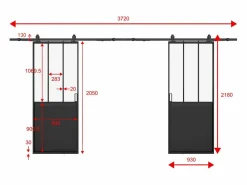 Vente-unique Puerta Corredera|Puerta corredera vista doble con riel de vidrio templado 2 x Alt. 205 x L93 cm, ARTISTO II