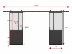 Vente-unique Puerta corredera vista doble de vidrio esmerilado 2 x Alt. 205 x Ancho 73 cm, ARTISTO II Negro
