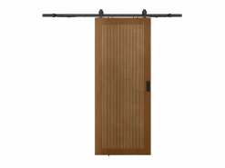 Vente-unique Puerta Corredera|Puerta corredera vista en MDF y madera natural oscura - H205 x L93 cm - SANDORA
