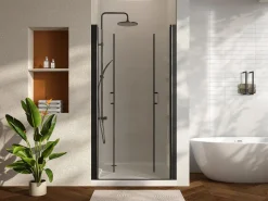 Shower & Design Puerta de ducha batiente mate, 90 x 195 x 1,92 cm, vidrio y metal, SARASOTA Negro Clearance