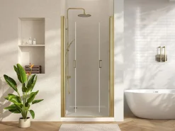 Puerta de ducha batiente dorada, 70 x 195 x 1,92 cm, vidrio y metal, SARASOTA^Shower & Design