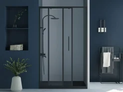 Puerta de ducha corredera mate estilo industrial, 140 x 195 cm, TORONI^Shower & Design Clearance