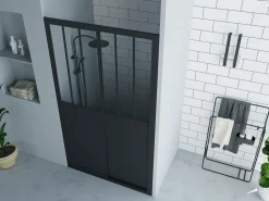 Puerta de ducha corredera negra estilo atelier, mampara de ducha, 120 x 195 cm, URBANIK^Shower & Design Clearance