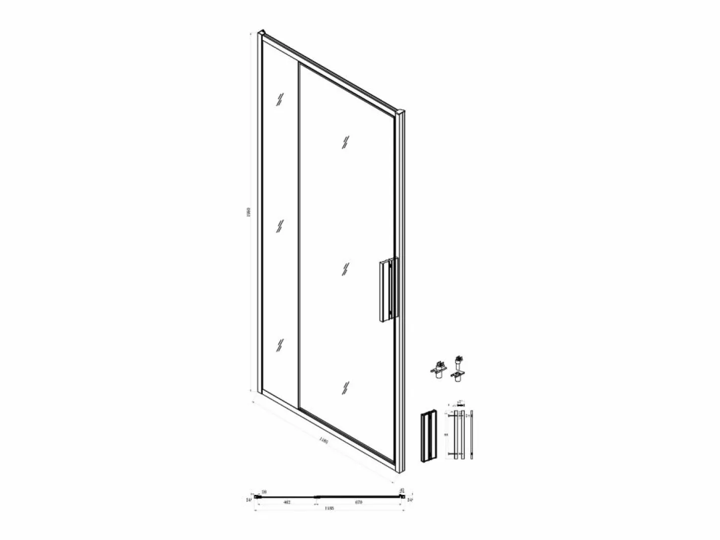 Shower & Design Puerta de ducha corredera mate estilo industrial, 120 x 195 cm, TORONI Negro