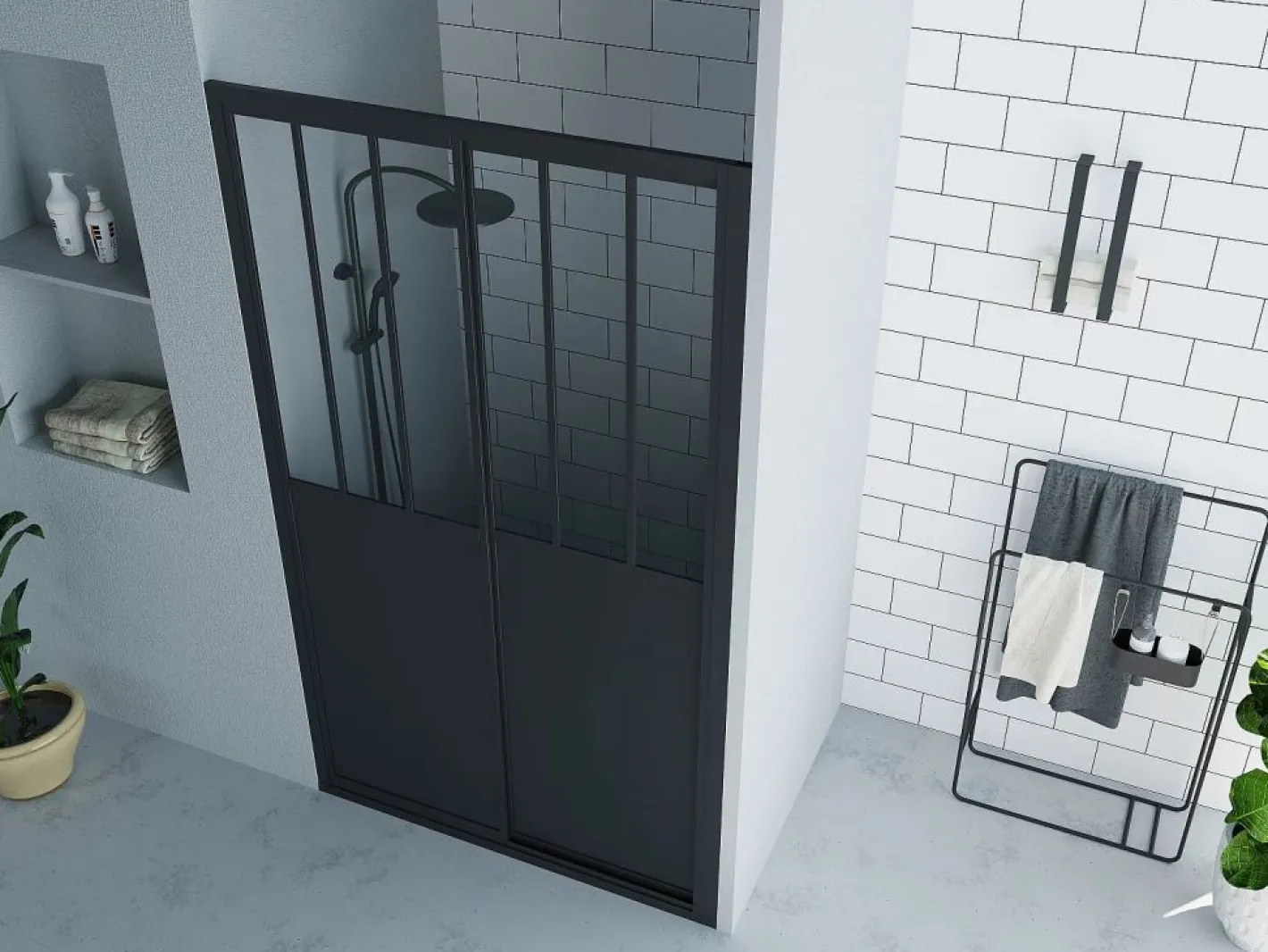 Puerta de ducha corredera mate estilo taller, 140 x 195 cm, URBANIK^Shower & Design