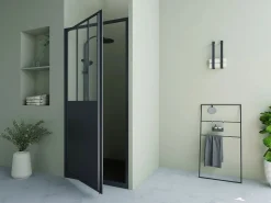 Shower & Design Mampara De Ducha|Puerta de ducha pivotante mate estilo atelier, mampara de ducha, 80 x 195, URBANIK