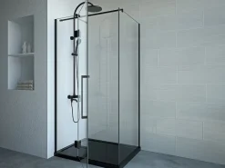 Shower & Design Puerta de ducha pivotante con mampara fija mate, 80 x 100 x 190 cm, PRINCETON Negro Best