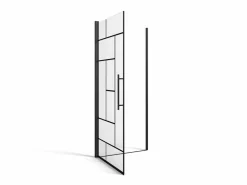 Shower & Design Puerta de ducha pivotante de metal mate - Cristal antical - 80 x 195 cm - FIORENI Negro New