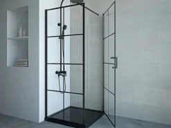 Puerta de ducha serigrafiada pivotante con mampara fija mate, 80 x 190 cm, CAPARICA^Shower & Design Clearance