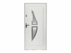 Vente-unique Puerta De Entrada|Puerta de entrada de acero vidriado COVAS con detalles en acero inoxidable, Al. 207 x An. 100 cm, blanca, apertura a la derecha