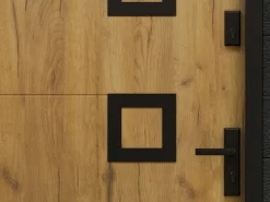 Puerta de entrada de acero con moldura de acero inoxidable, 207 x 100 cm, efecto roble - apertura a la izquierda - TIFANA^Vente-unique Hot