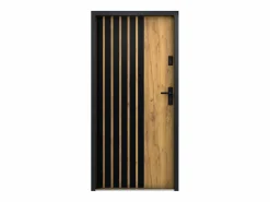 Vente-unique Puerta De Entrada|Puerta de entrada de acero Alt. 207 x L100 cm - Madera y negro - empuje izquierdo - COBRITA
