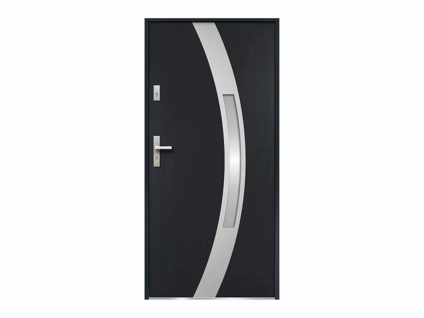 Puerta de entrada de acero acristalada con inox Alt. 207 x Ancho 100 cm antracita se abre hacia la derecha TROFA^Vente-unique Outlet