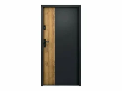 Vente-unique Puerta De Entrada|Puerta de entrada de acero Alt. 207 x L100 cm - Negro y madera - apertura derecha - MABENA