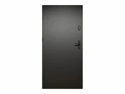 Vente-unique Puerta De Entrada|Puerta de entrada de acero Alt. 207 x L100 cm - Negro y madera - apertura derecha - MABENA