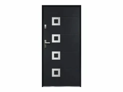 Vente-unique Puerta de entrada de acero con detalles en acero inoxidable, Al. 207 x An. 100 cm, antracita, apertura a la derecha, TIFANA Gris antracita New