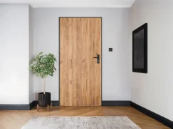 Vente-unique Puerta De Entrada|Puerta de entrada de acero macizo e inoxidable Alt.207 x An. 100 cm efecto roble Apertura derecha - LUSADA