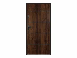 Vente-unique Puerta De Entrada|Puerta de entrada de acero sólido y acero inoxidable Alt. 207 x L100 cm natural oscuro abriendo hacia la derecha NAXARA