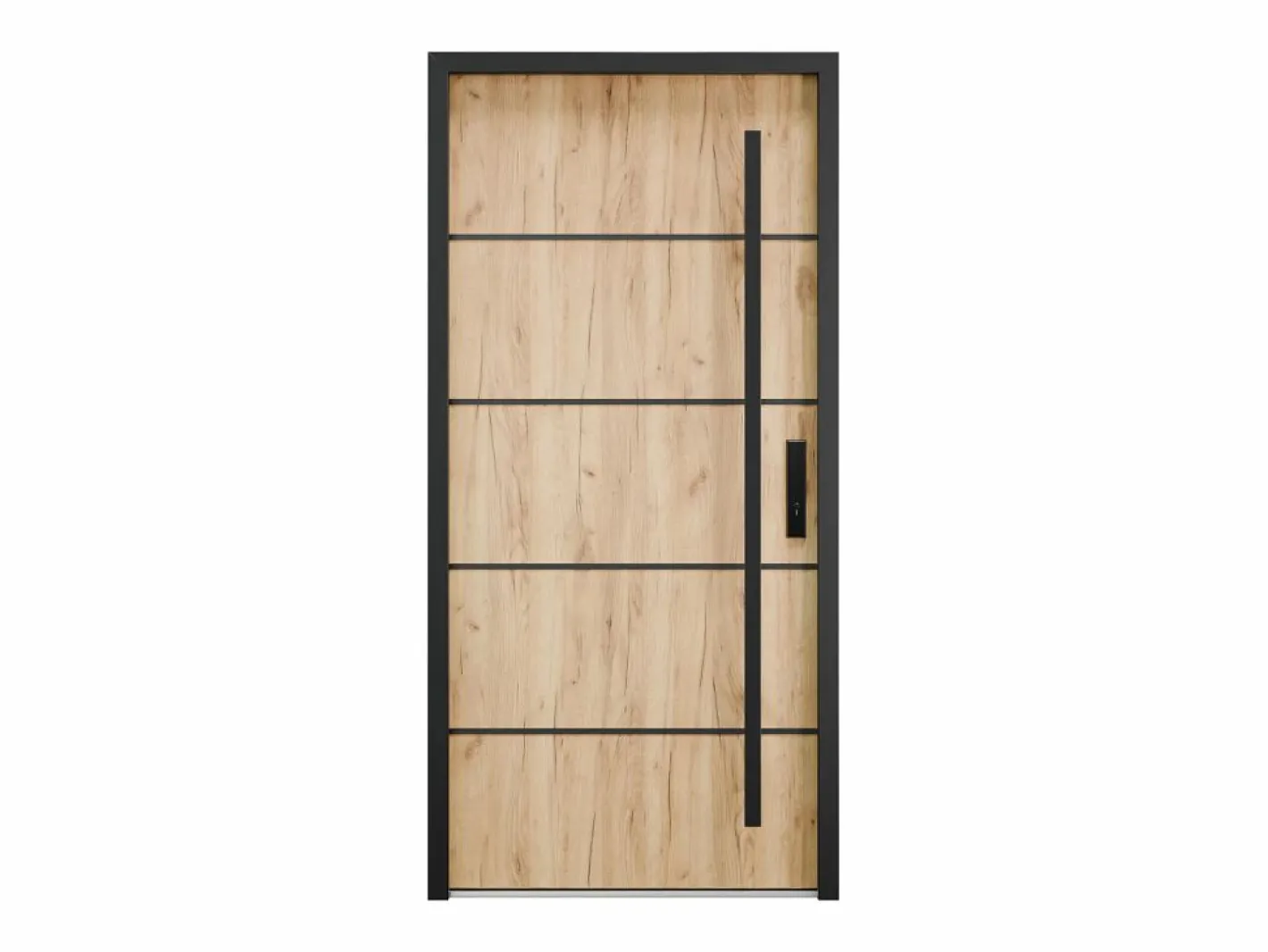 Puerta de entrada de acero macizo e inoxidable Alt.207 x An. 100 cm efecto roble Apertura izquierda, LUSADA^Vente-unique Outlet