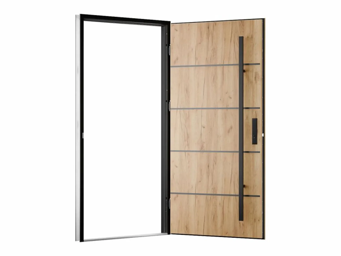 Puerta de entrada de acero macizo e inoxidable Alt.207 x An. 100 cm efecto roble Apertura izquierda, LUSADA^Vente-unique Outlet