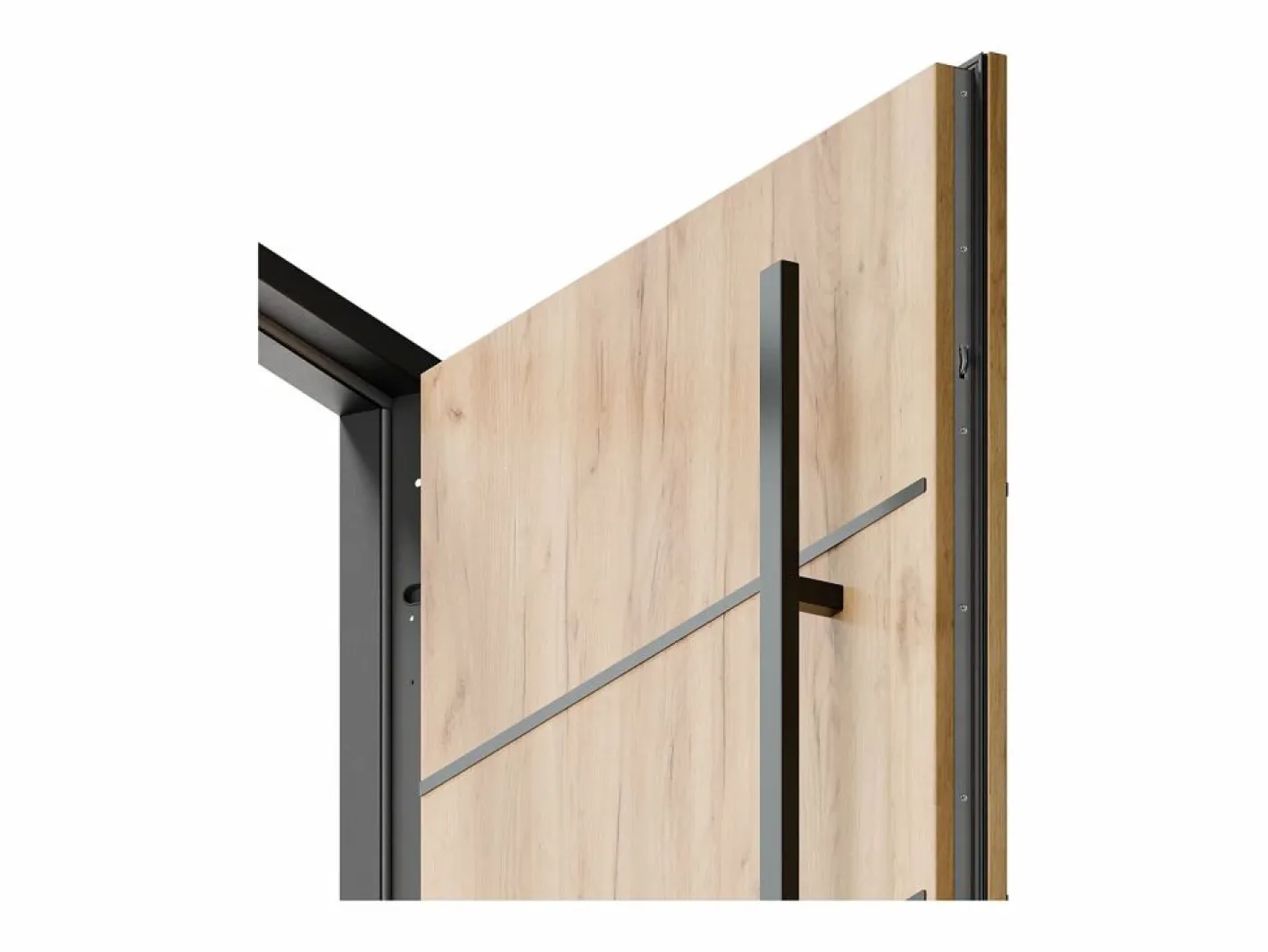 Puerta de entrada de acero macizo e inoxidable Alt.207 x An. 100 cm efecto roble Apertura izquierda, LUSADA^Vente-unique Outlet