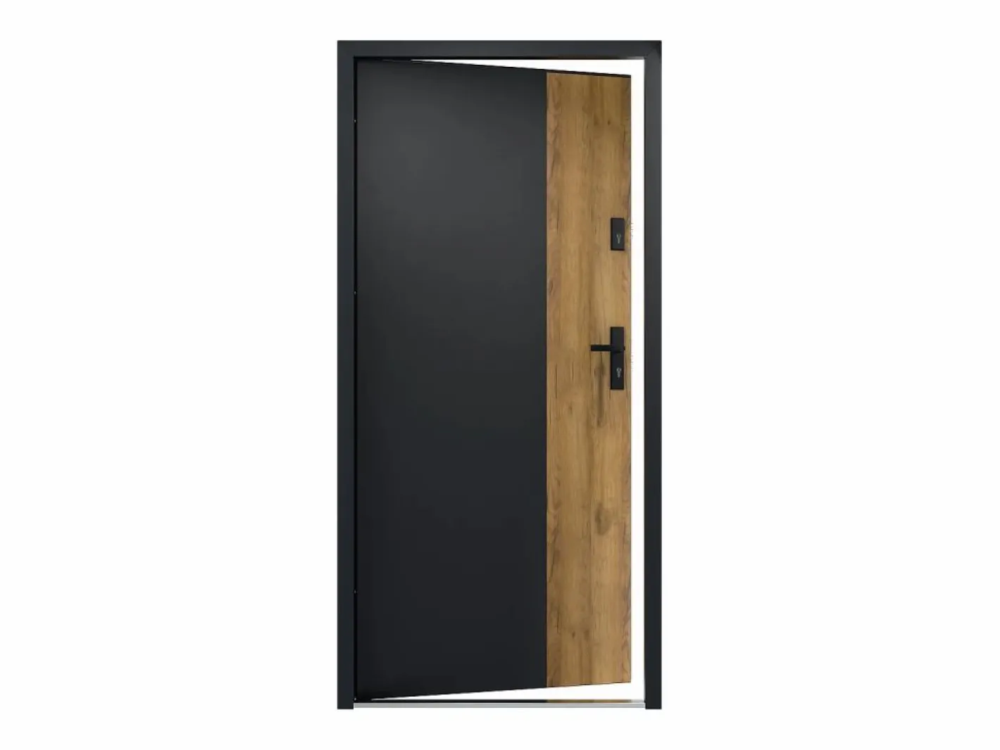 Puerta de entrada de acero Alt. 207 x L100 cm - Negro y madera - apertura a la izquierda - MABENA^Vente-unique Best