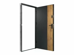 Puerta de entrada de acero Alt. 207 x L100 cm - Negro y madera - apertura a la izquierda - MABENA^Vente-unique Best