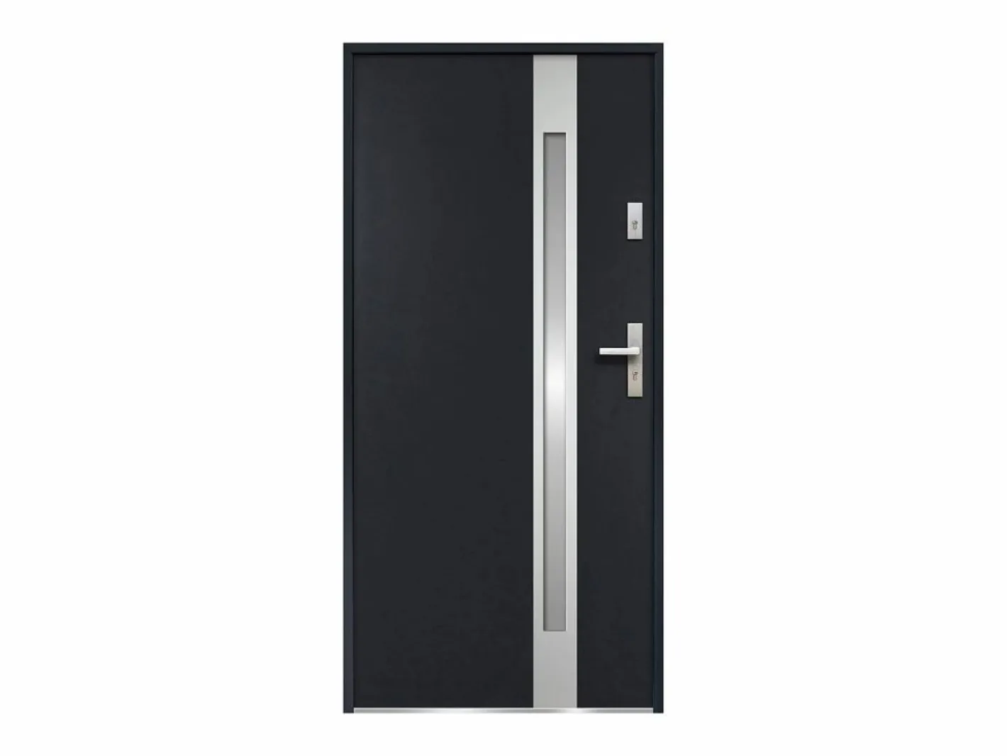 Puerta de entrada de acero acristalada con inox Alt. 207 x Ancho 100 cm antracita se abre hacia la izquierda BRAGA^Vente-unique New