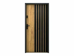 Vente-unique Puerta de entrada de acero Alt. 207 x L100 cm - Madera y negro - apertura hacia la derecha - COBRITA Color natural claro Hot