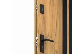 Vente-unique Puerta de entrada de acero Alt. 207 x L100 cm - Madera y negro - apertura hacia la derecha - COBRITA Color natural claro Hot