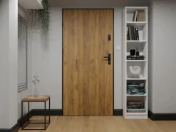 Vente-unique Puerta de entrada de acero Alt. 207 x L100 cm - Madera y negro - apertura hacia la derecha - COBRITA Color natural claro Hot