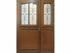 GD Menuiseries Puerta de entrada de madera esmaltada Tiercee Vauban Al 215 x L 130 p. derecha + Mango Y Cañón (ref 010403RFP) Tabla Dimensiones sin manilla Color natural claro