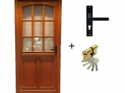 GD Menuiseries Puerta De Entrada|Puerta de entrada de madera esmaltada, Agatha, Al.215xl.80 p.izq + Tirador Y Cilindro (ref010723NO) Lateral de mesa sin manilla