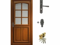 Puerta de entrada de madera acristalada, Navy, Al.200xl.80 p. derecha + Mango Y Cañón (ref 010403RFP)Tabla de Dimensiones sin manilla^GD Menuiseries Clearance