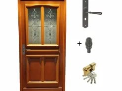 GD Menuiseries Puerta de entrada de madera acristalada, Vauban, Al.200xl.80 p. derecha + Mango Y Cañón (ref 010403RFP) Tabla Dimensiones sin manilla Color natural claro Clearance