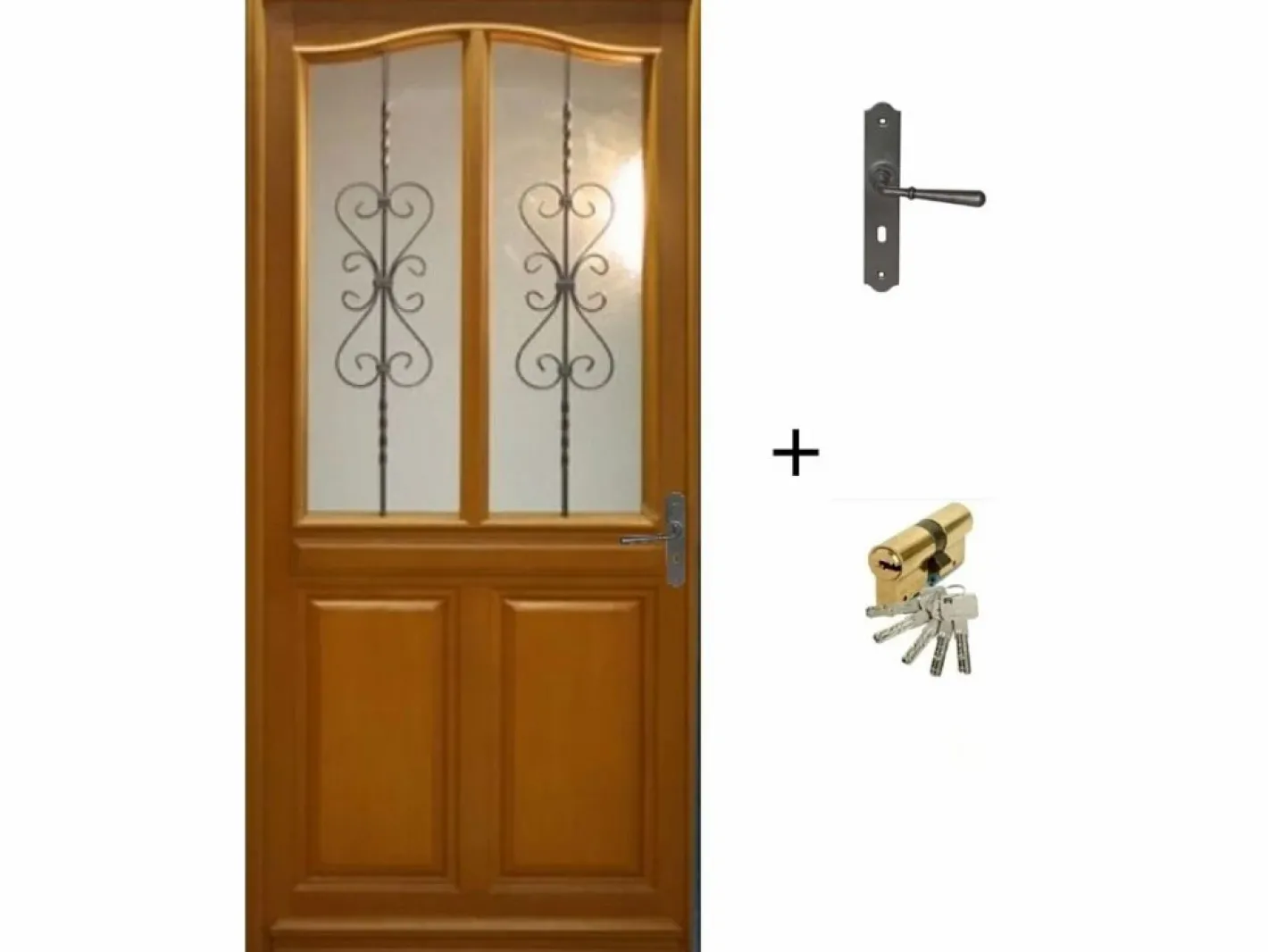 GD Menuiseries Puerta De Entrada|Puerta de Entrada de Madera Exo Modelo 'Sandy' 215X90 Puerta de Mesa Empujable a la Izquierda Se Vende con Manilla y Barril sin manilla