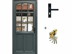 GD Menuiseries Puerta De Entrada|Puerta de Entrada de Madera Exo Modelo 'alexa' 215X80 Zurda con Manilla y Barril sin manilla