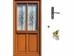GD Menuiseries Puerta De Entrada|Puerta de entrada de madera esmaltada, Syrah, Al.215xl.90 p.izq + Tirador Y Cilindro (ref 010403FP) Lateral de mesa sin manilla