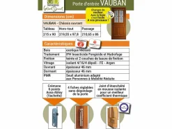 GD Menuiseries Puerta de Entrada Vauban - 215 X 80 Empuje a la Derecha (Dimensiones de la Tabla) sin manilla Marru00f3n Hot