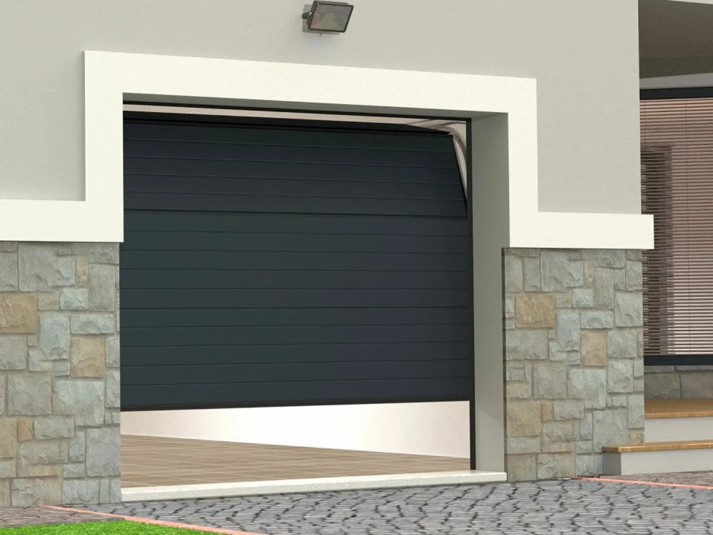 Vente-unique Puerta De Garaje|Puerta de garaje seccional motorizada efecto ranurado antracita NORIA
