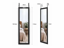 DripeX Espejo De Pared|Espejo|Puerta de la pared colgante de espejo 110x33cm, longitud del espejo completo en vidrio templado con 2 ganchos de suspensión para puerta, altura ajustable -