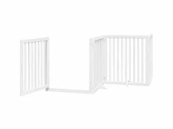 Puerta de perros plegable 6 paneles madera álamo blanca 480 cm^Clicnbuy Online