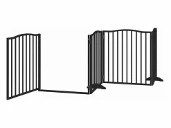 Puerta de perros plegable 10 paneles madera álamo negra 800 cm^Clicnbuy New