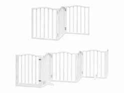 Clicnbuy Puerta de perros plegable 15 paneles madera álamo blanca 750 cm Blanco Hot