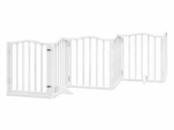 Clicnbuy Puerta de perros plegable 15 paneles madera álamo blanca 750 cm Blanco Hot